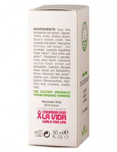 Parte laterale della scatola del deodorante all'aloe vera