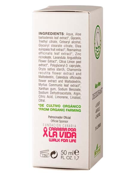 Parte laterale della scatola del deodorante all'aloe vera
