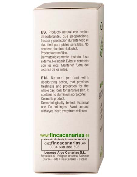 Parte posteriore della confezione del deodorante all'aloe vera